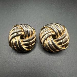 Vintage Clip On Earrings Large Statement Gold Tone Rounded Square Knot Design